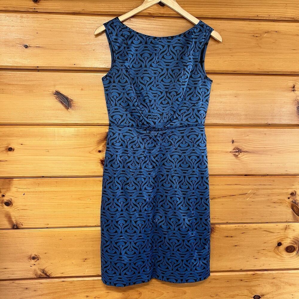 Banana Republic Dress Size 2 Geometric Print Blue Black Sleeveless Knee Length